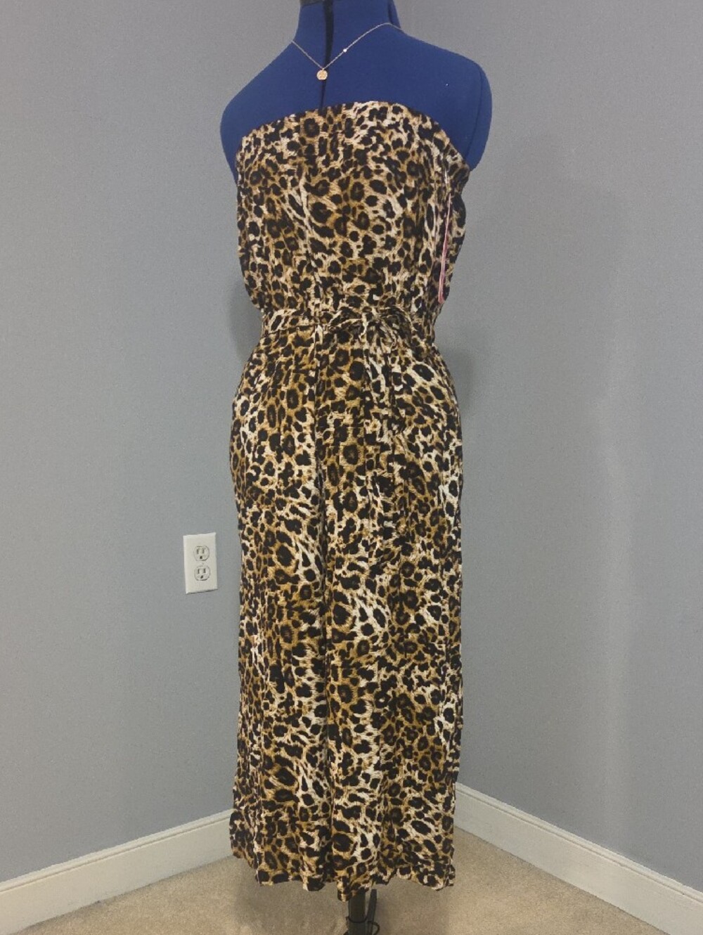 Strapless Leopard Print Jumpsuit in Tan & Black - Picture 6 of 6